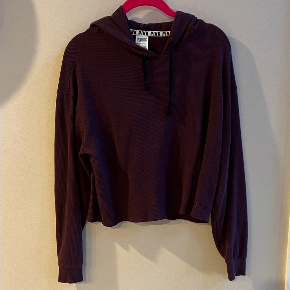 Burgundy/Dark Pu Victoria's Secret Women's Ribbed Hoodie Size Small